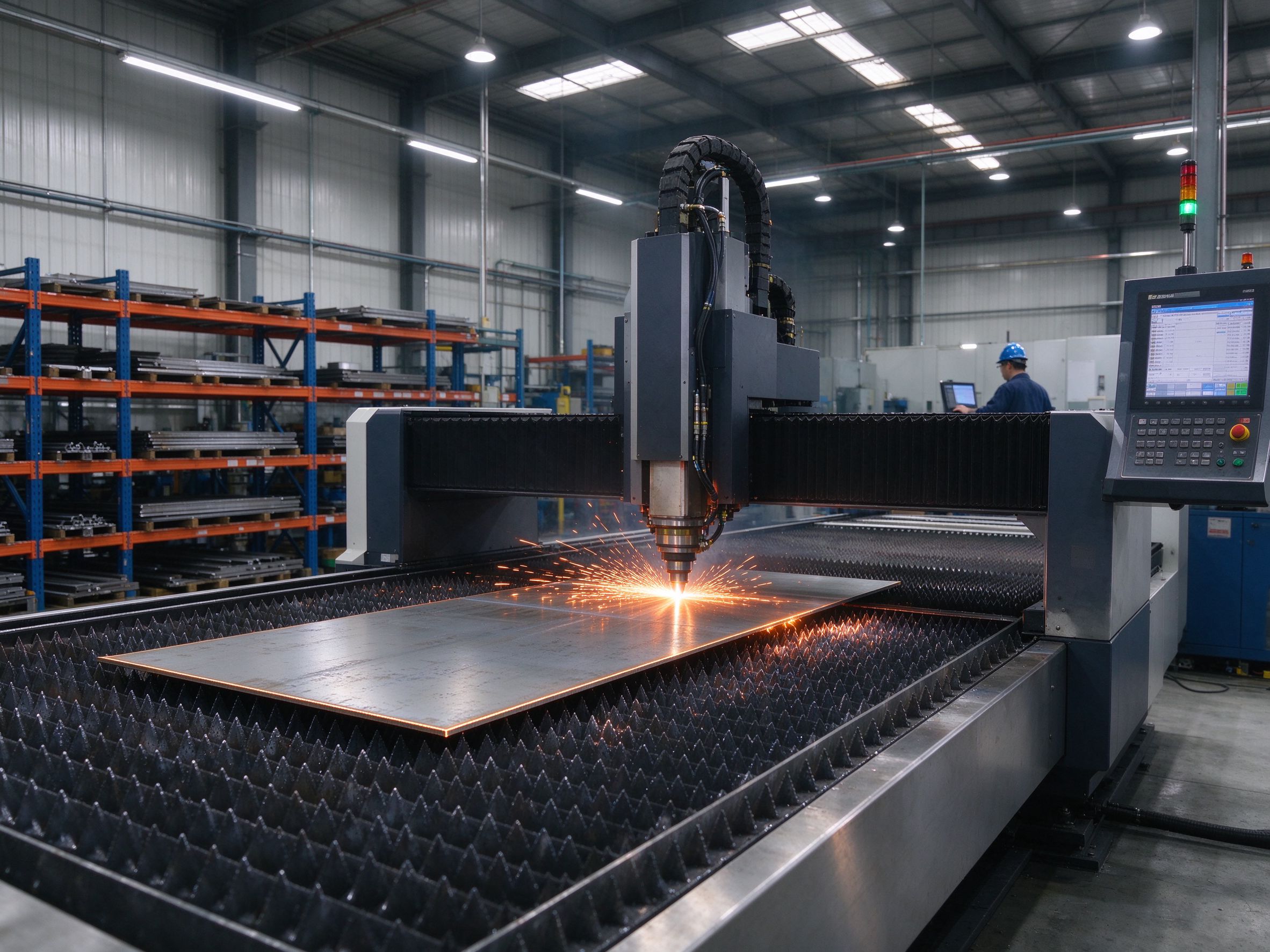 CNC fiber laser cutting machine in our Foshan workshop