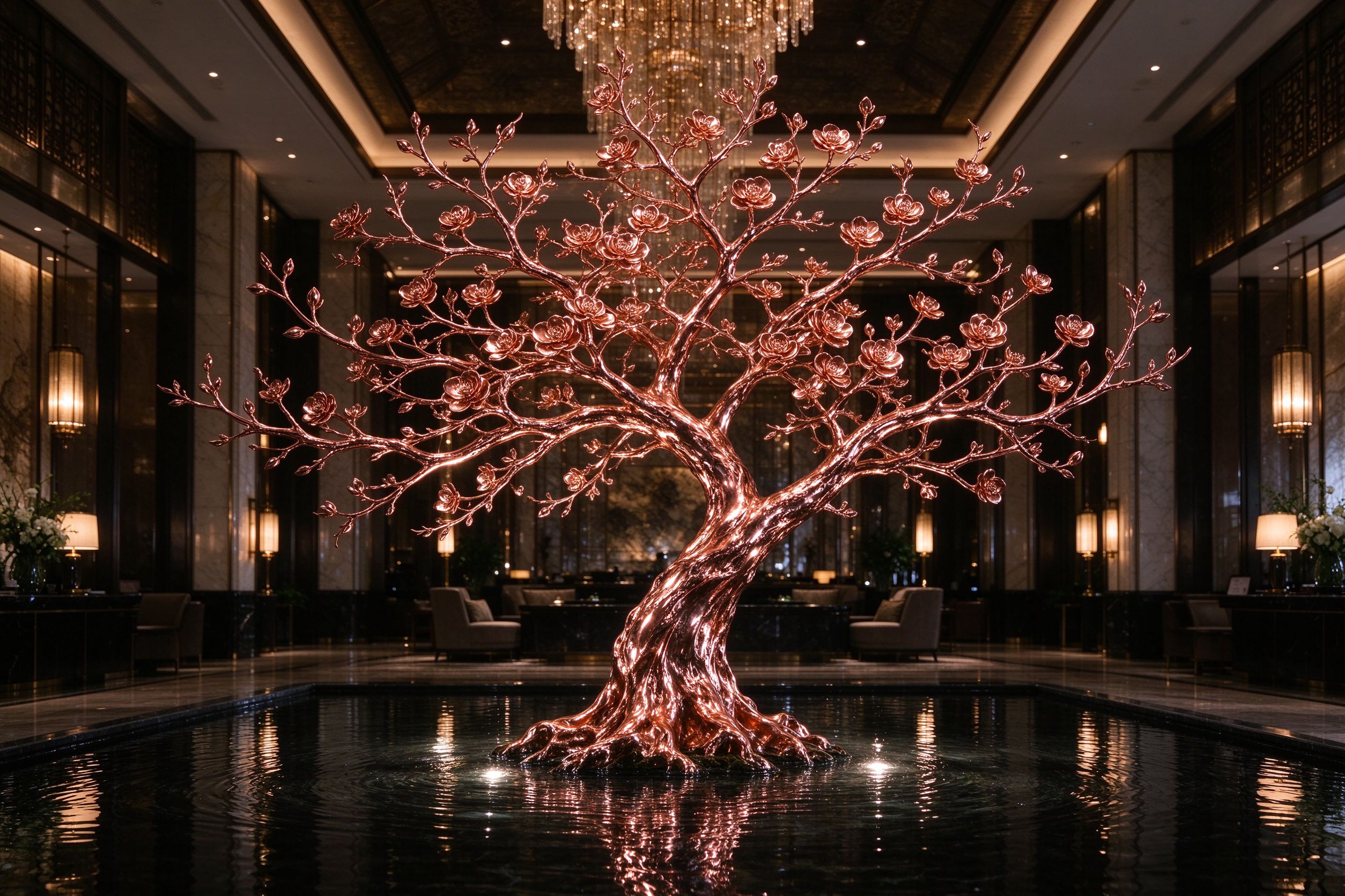 Rose-gold flowering tree