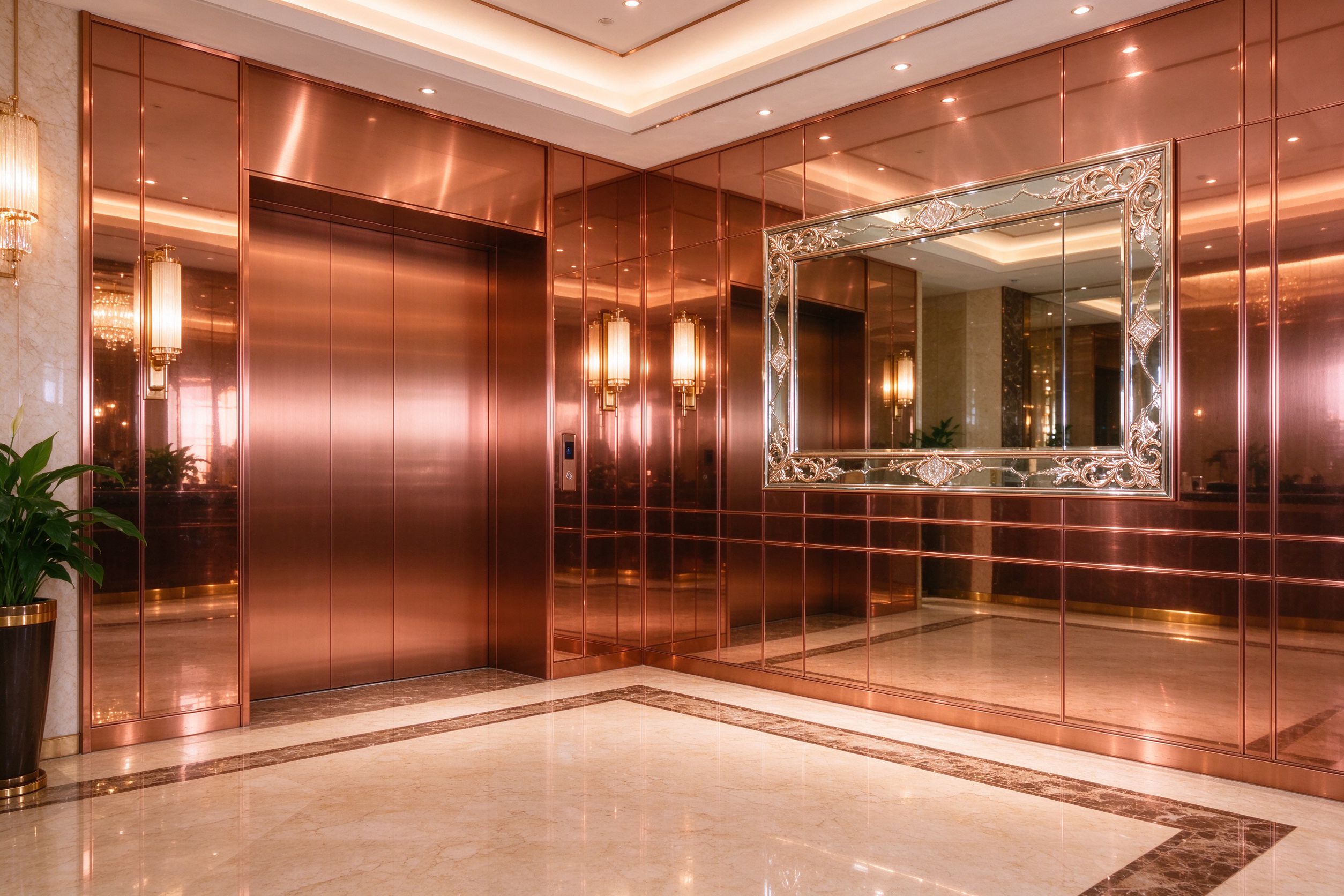 Rose Gold Elevator Hall